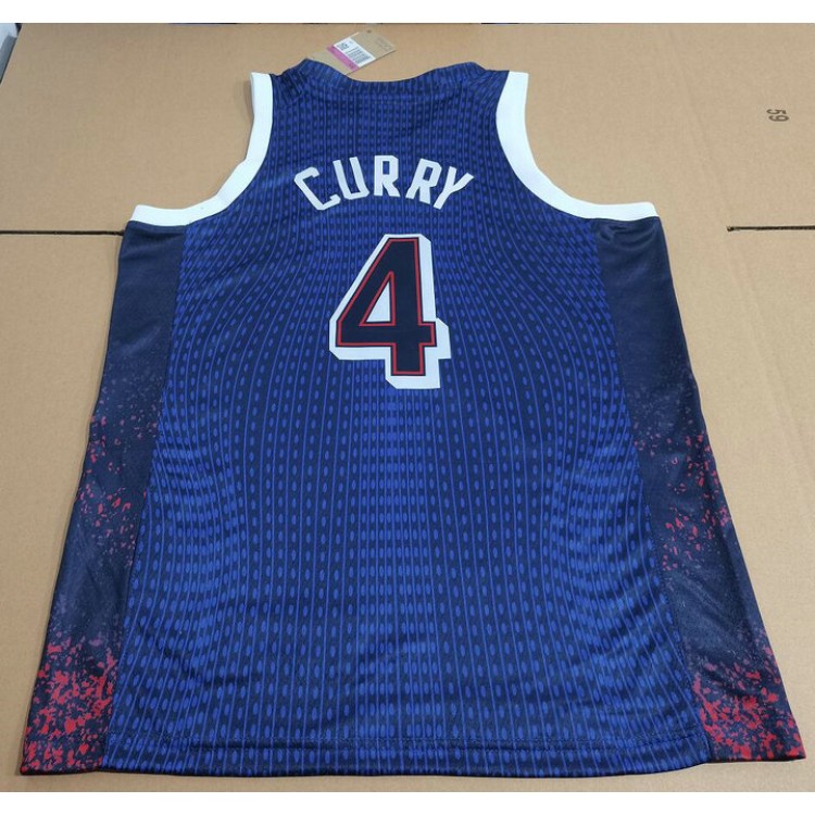 Maglia 4 Curry 2024 USA Team Blu Navy con stripe Uomo