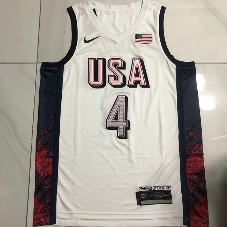 Maglia 4 Curry USA 2024 Olympics ricamo Bianco Uomo