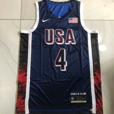 Maglia 4 Curry USA 2024 Olympics ricamo Blu Uomo