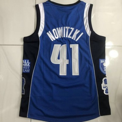 Maglia 41 Nowitzki Dallas Mavericks Hall of Fame Autentico Blu