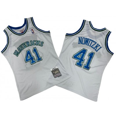 Maglia NBA 41 Nowitzki Mavericks Mitchell & Ness Bianco