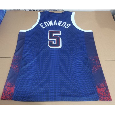 Maglia 5 Edwards 2024 USA Team Blu Navy con stripe Uomo