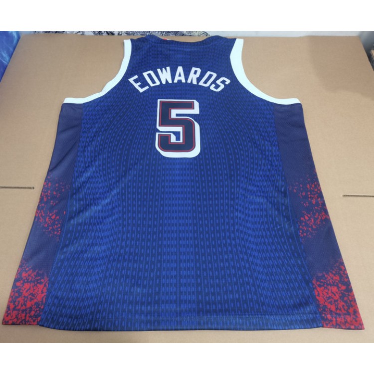 Maglia 5 Edwards 2024 USA Team Blu Navy con stripe Uomo