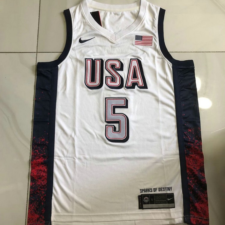 Maglia 5 Edwards USA 2024 Olympics ricamo Bianco Uomo