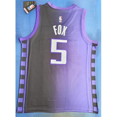 Maglia NBA 5 Fox Sacramento Kings 23-24 Viola Ricamato