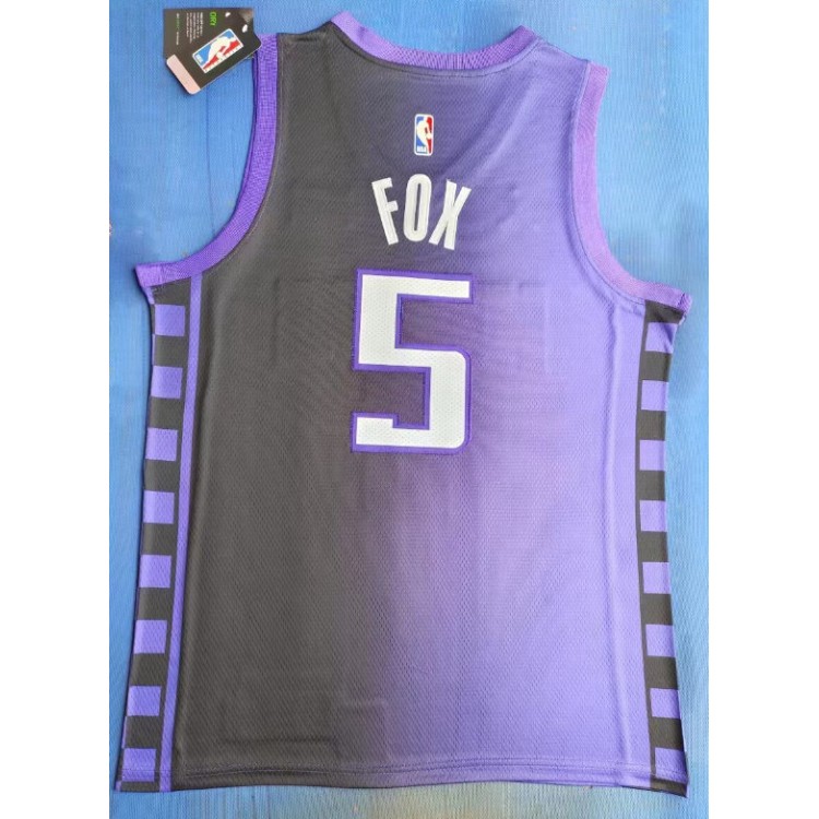 Maglia NBA 5 Fox Sacramento Kings 23-24 Viola Ricamato