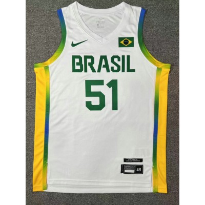 Maglia 51 Caboclo 2024 Olympics Brazil Team Basketball Bianco Uomo