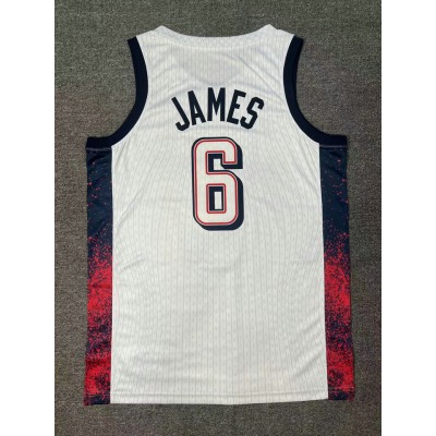 Maglia 6 James 2024 USA Team Bianco con stripe Uomo