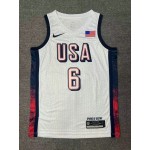 Maglia 6 James 2024 USA Team Bianco con stripe Uomo