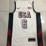 Maglia 6 James USA 2024 Olympics ricamo Bianco Uomo