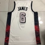 Maglia 6 James USA 2024 Olympics ricamo Bianco Uomo