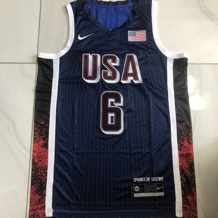 Maglia 6 James USA 2024 Olympics ricamo Blu Uomo