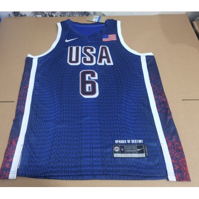 Maglia 6 Lebron James 2024 USA Team Blu Navy con stripe Uomo