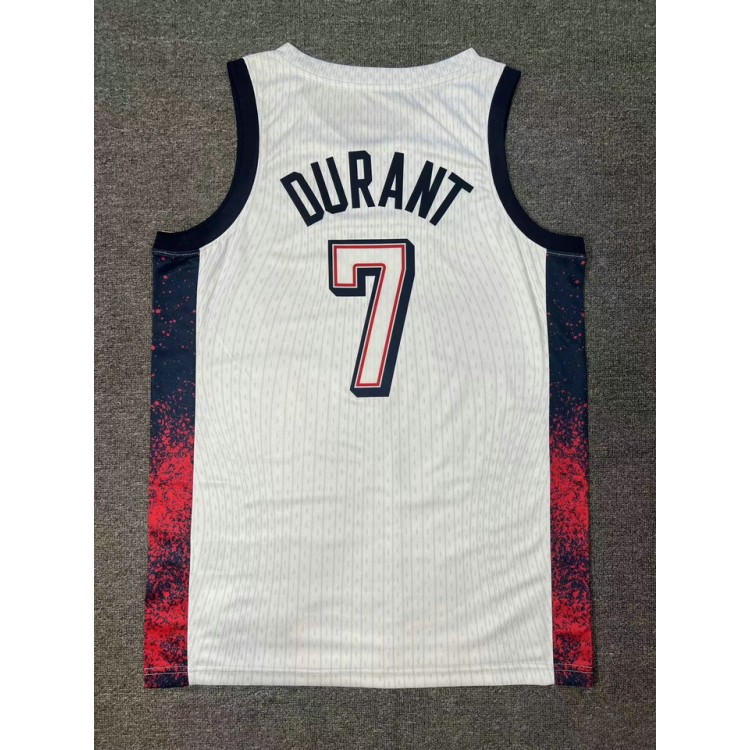 Maglia 7 Durant 2024 USA Team Bianco con stripe Uomo