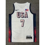 Maglia 7 Durant 2024 USA Team Bianco con stripe Uomo