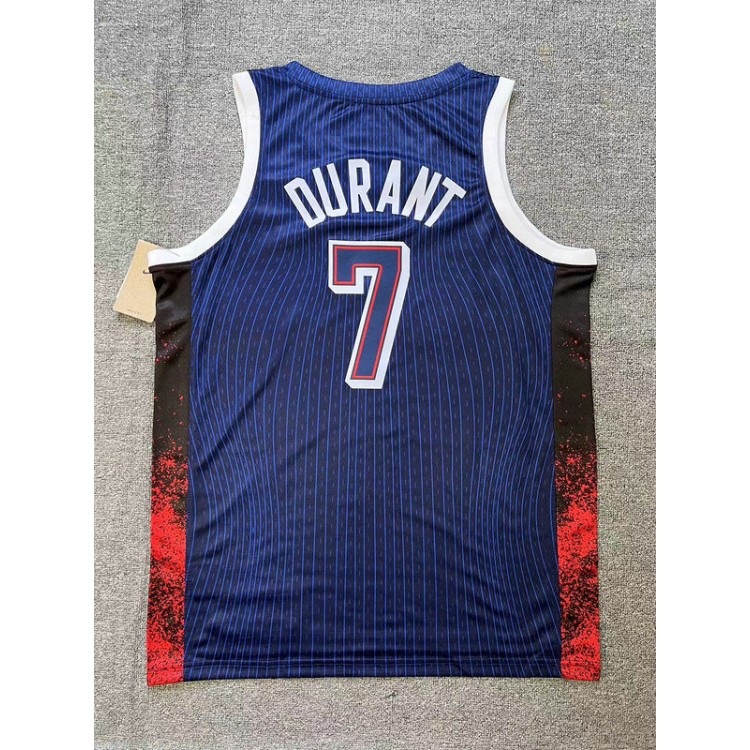 Maglia 7 Durant 2024 USA Team Blu Navy con stripe Uomo