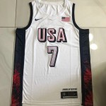 Maglia 7 Durant USA 2024 Olympics ricamo Bianco Uomo