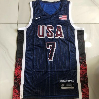 Maglia 7 Durant USA 2024 Olympics ricamo Blu Uomo