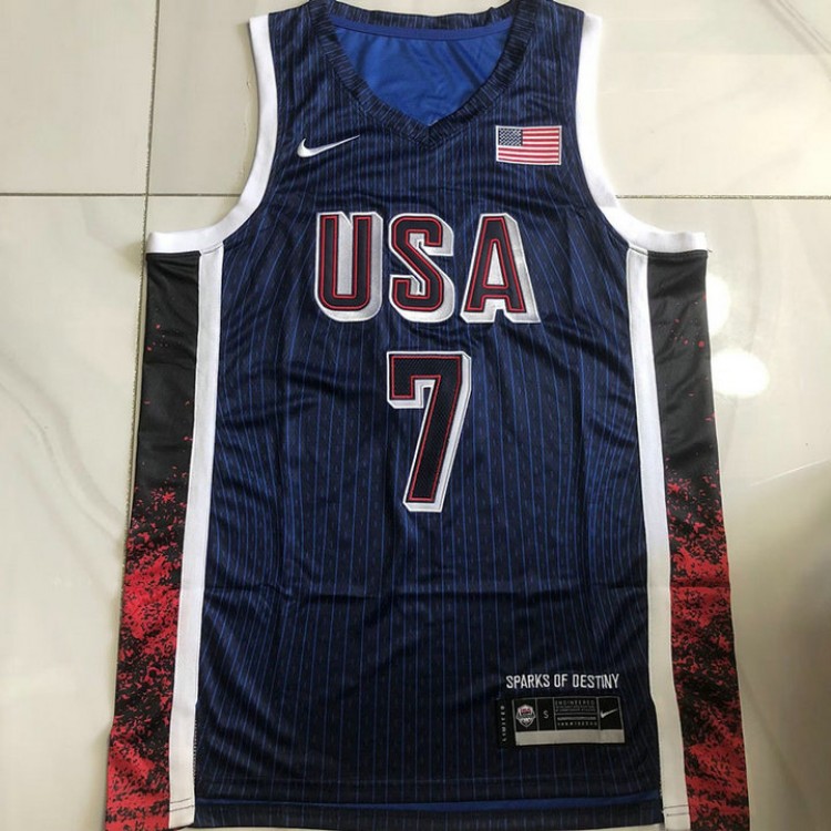 Maglia 7 Durant USA 2024 Olympics ricamo Blu Uomo