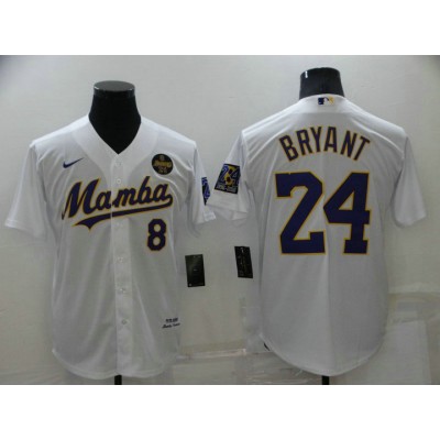 Maglia NBA 8 24 Kobe Bryant Mamba Manica Corta Bianco