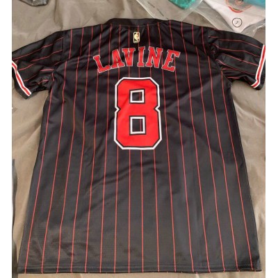 Maglia NBA 8 Lavine Bulls Manica Corta Nero con Striscia Stampato