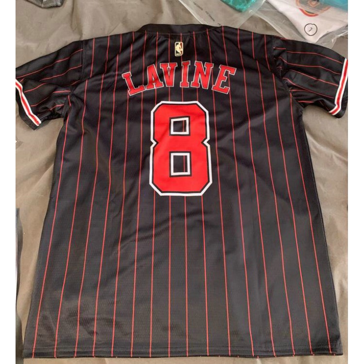 Maglia NBA 8 Lavine Bulls Manica Corta Nero con Striscia Stampato