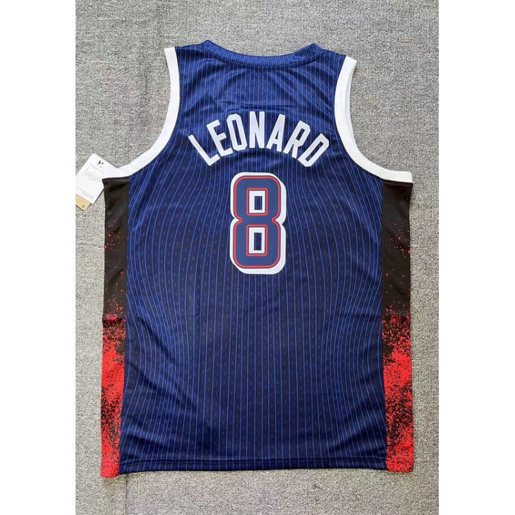 Maglia 8 Leonard 2024 USA Team Blu Navy con stripe Uomo