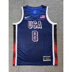 Maglia 8 Leonard 2024 USA Team Blu Navy con stripe Uomo