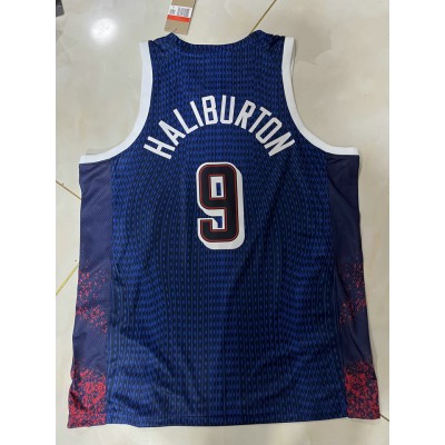 Maglia 9 Haliburton 2024 USA Team Blu Navy con stripe Uomo