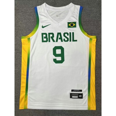 Maglia 9 Huertas 2024 Olympics Brazil Team Basketball Bianco Uomo