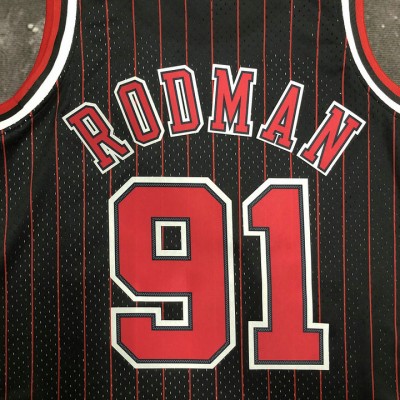 Maglia NBA 91 Rodman Bulls 1995-96 Retro Nero con Striscia