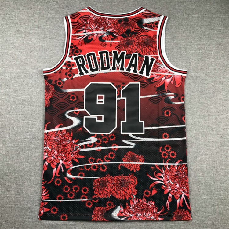 Maglia NBA 91 Rodman Bulls Rabbit Year Ricamato