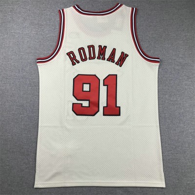 Maglia NBA 91 Rodman Chicago Bulls Crema Ricamato