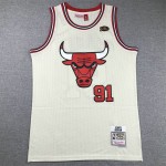 Maglia NBA 91 Rodman Chicago Bulls Crema Ricamato