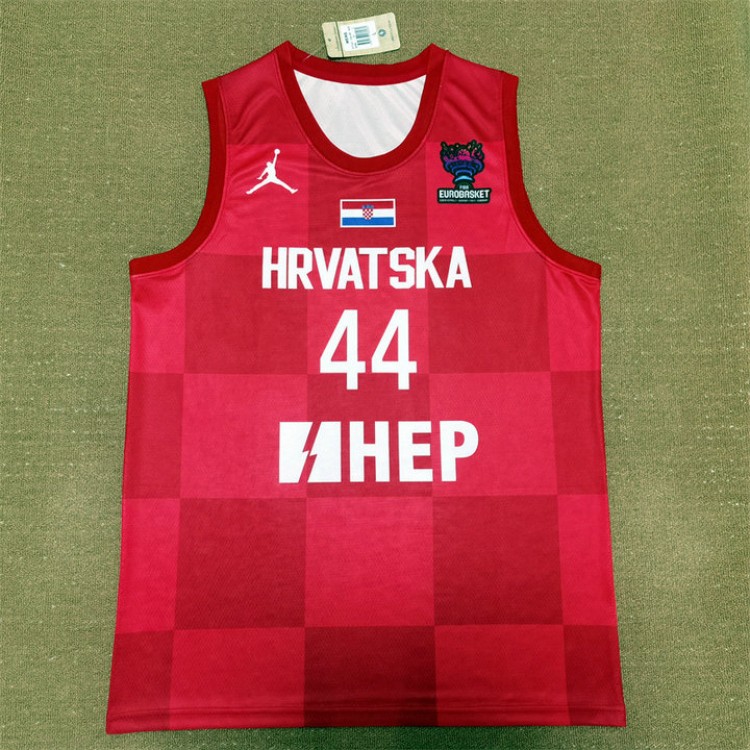 Bojan Bogdanovic 44 Team Hrvatska Croatia 2022-23 Basketball Maglia Rosso Uomo