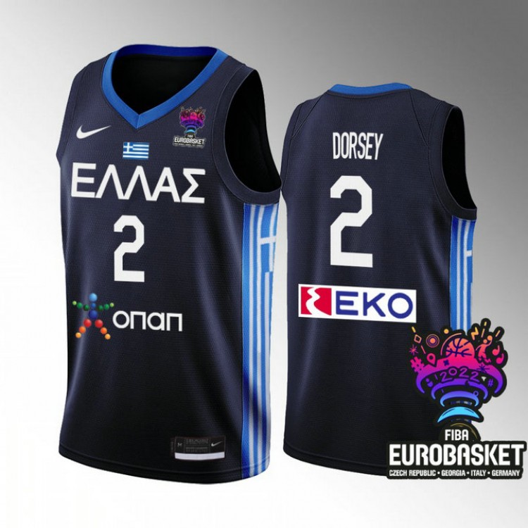 Greece Tyler Dorsey Blu Navy 2022 Fiba Eurobasket Maglia Uomo