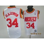 Maglia NBA Houston Rockets 34 Hakeem Olajuwon Bianco Hardwood Classics Swingman Throwback Basketball