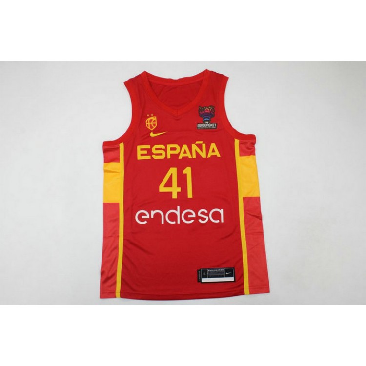 Juancho Hernangomez 41 Spain 2022 FIBA EuroBasket Final Away Rosso Maglia Uomo