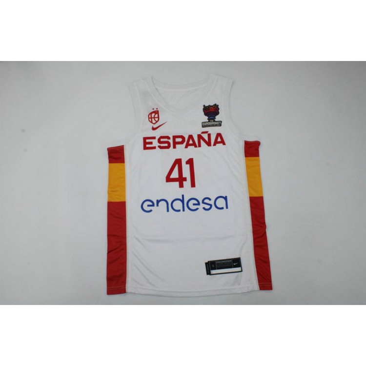 Juancho Hernangomez 41 Spain 2022 FIBA EuroBasket Final Home Bianco Maglia Uomo