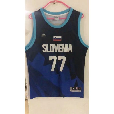 Luka Doncic 77 Maglia Nero Blu Slovenia National Basketball Team Uomo