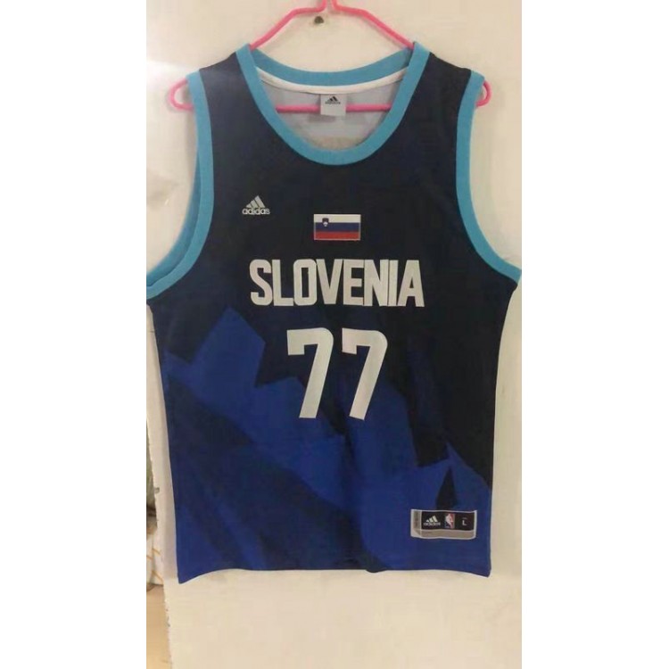 Luka Doncic 77 Maglia Nero Blu Slovenia National Basketball Team Uomo