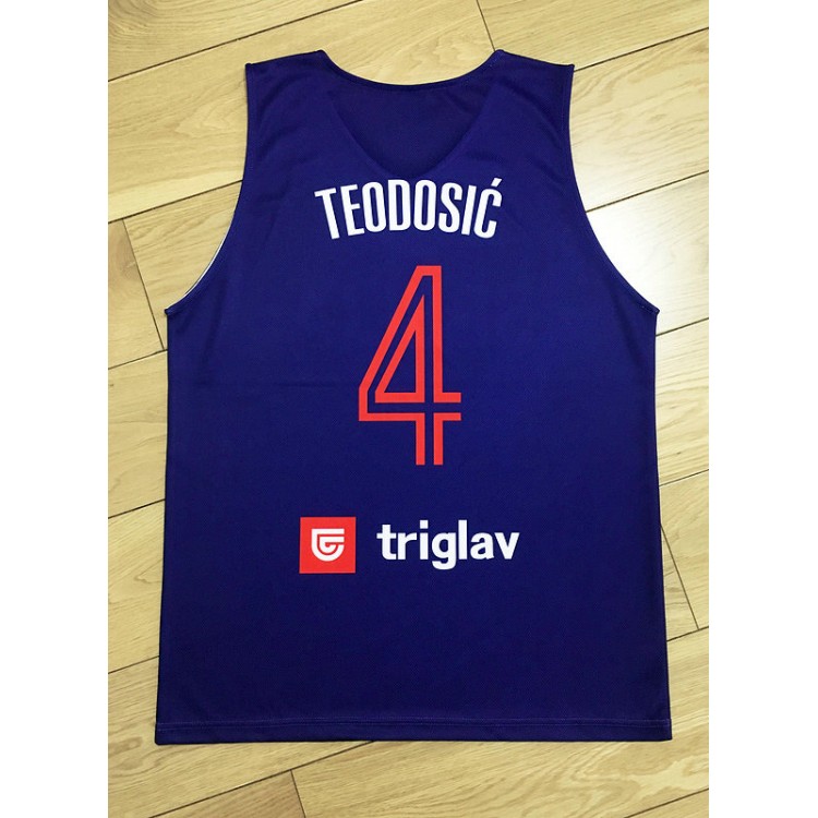 Milos Teodosic 4 Serbia Srbija National Basketball Maglia Blu Uomo