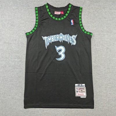 Maglia NBA 3 Marbury Timberwolves Mitchell & Ness Nero Ricamato