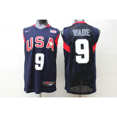 Maglia Nike Dwyane Wade 9 Team USA Basketball 2008 Olympics Blu