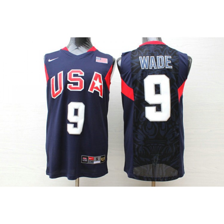 Maglia Nike Dwyane Wade 9 Team USA Basketball 2008 Olympics Blu