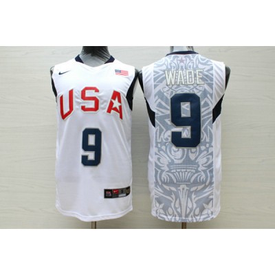 Maglia Nike Dwyane Wade 9 Team USA Basketball 2008 Olympics Bianco