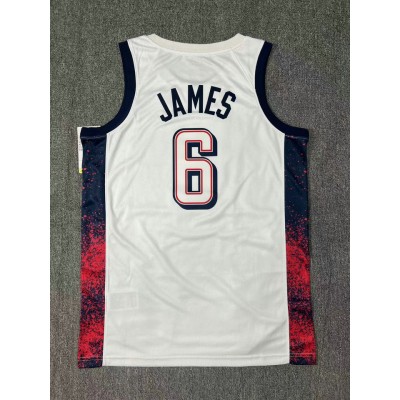 Maglia Nike Lebron James 6 Bianco USA Basketball 2024 Swingman Player Uomo