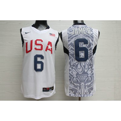 Maglia Nike Team USA 2008 Olympics LeBron James 6 Basketball Bianco