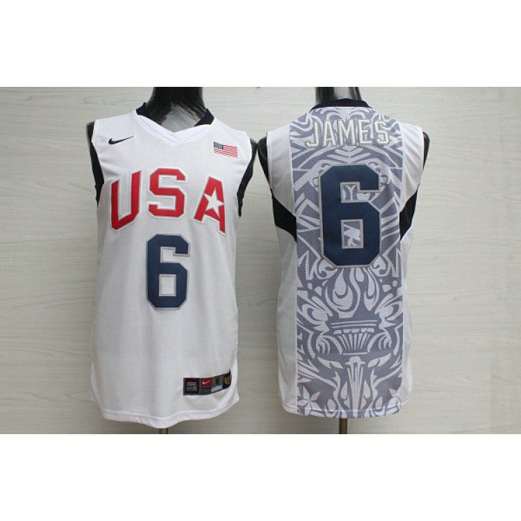 Maglia Nike Team USA 2008 Olympics LeBron James 6 Basketball Bianco