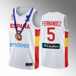 Rudy Fernandez 5 Spain Champs FIBA EuroBasket 2022 Bianco Maglia Gold Medal Uomo